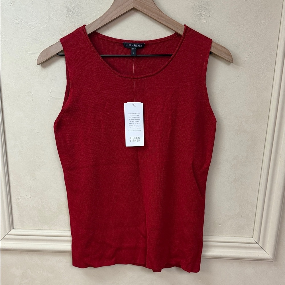 New! Eileen Fisher Silk Blend Stand Up Collar Red Sweater Set - Picture 2 of 8